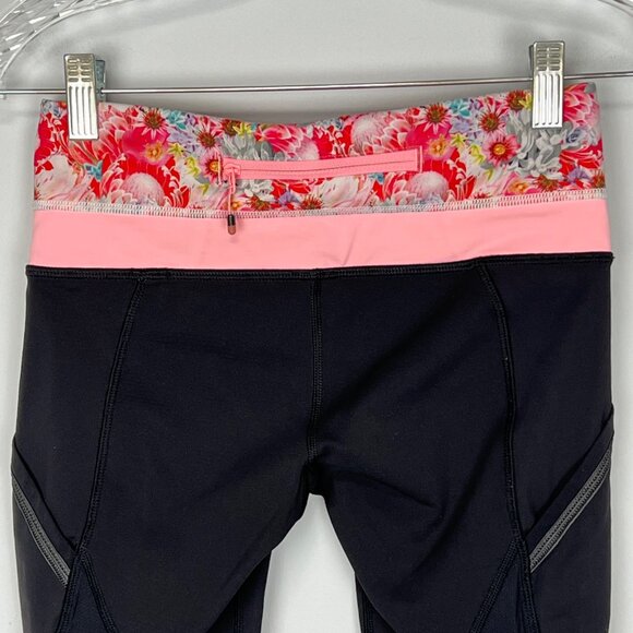 Lululemon Run A Marathon Crop II Legging Black Flowabinga Pink Floral size 4 - Picture 6 of 10
